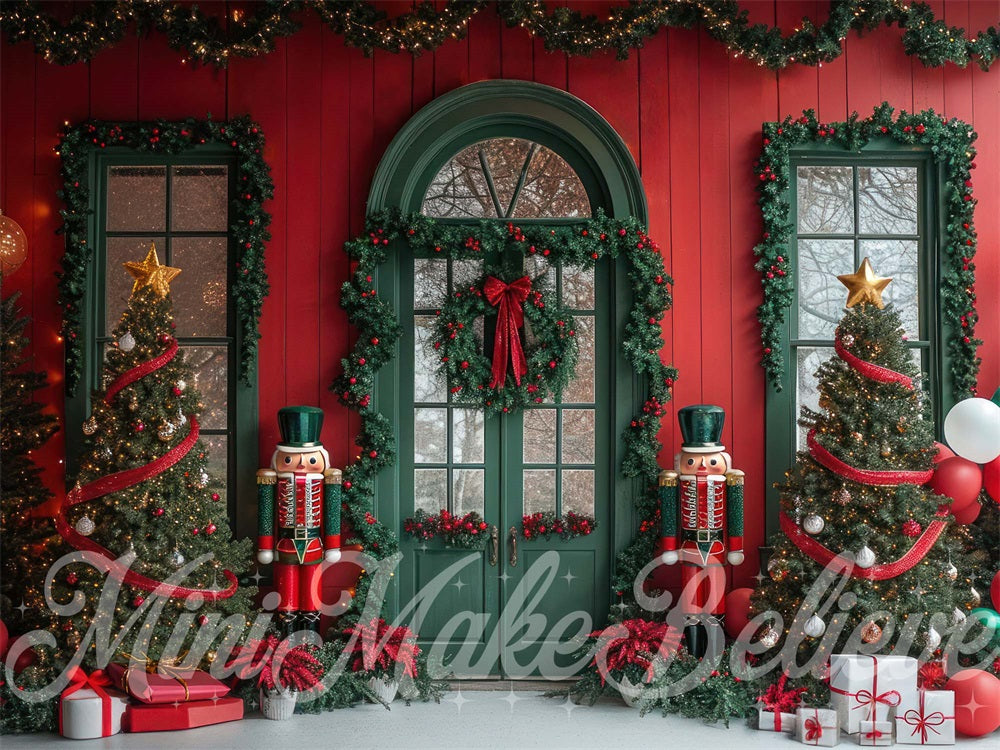 Kate Noël Extérieur Porte verte Casse-noisette Toile de fond conçue par Mini MakeBelieve - Kate Backdrop FR