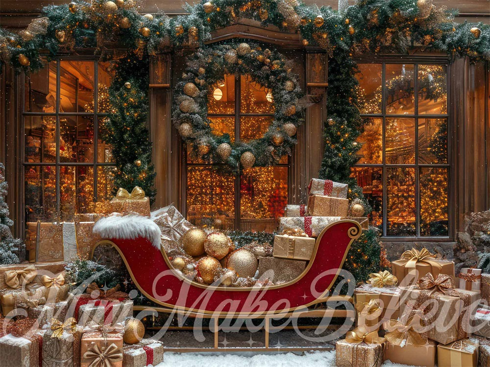 Kate Noël Extérieur Traîneau Magasin Cadeaux Toile de fond conçue par Mini MakeBelieve - Kate Backdrop FR