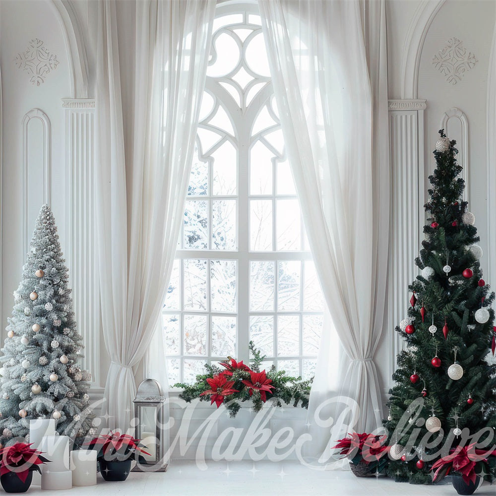 Kate Chambre Noël Blanc Poinsettia Fenêtre Toile de fond conçue par Mini MakeBelieve - Kate Backdrop FR