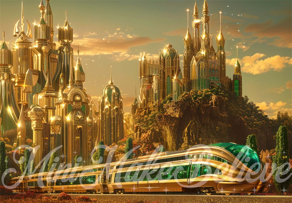 Kate Méchant Train émeraude Château Moderne Toile de fond conçue par Mini MakeBelieve - Kate Backdrop FR