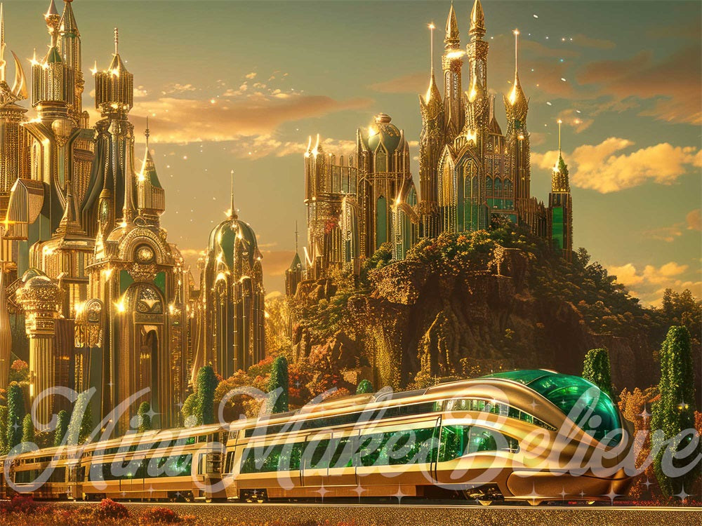 Kate Méchant Train émeraude Château Moderne Toile de fond conçue par Mini MakeBelieve - Kate Backdrop FR