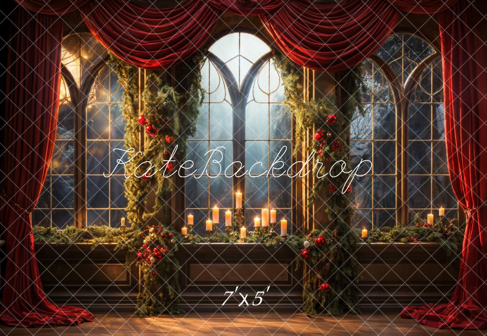 Kate Noël Rideau rouge Bougies Fenêtre Intérieur Toile de fond conçue par Emetselch - Kate Backdrop FR