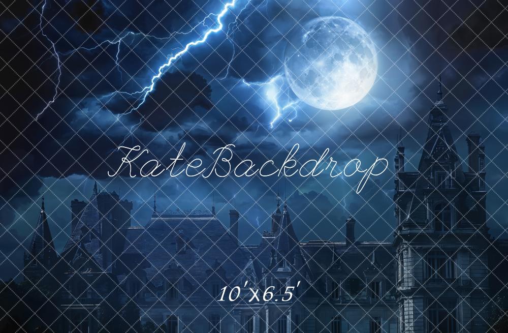 Kate Halloween Nuit Foudre Lune Château Toile de fond conçue par Chain Photographie - Kate Backdrop FR