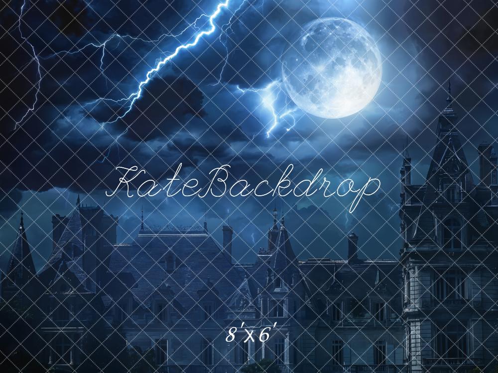 Kate Halloween Nuit Foudre Lune Château Toile de fond conçue par Chain Photographie - Kate Backdrop FR