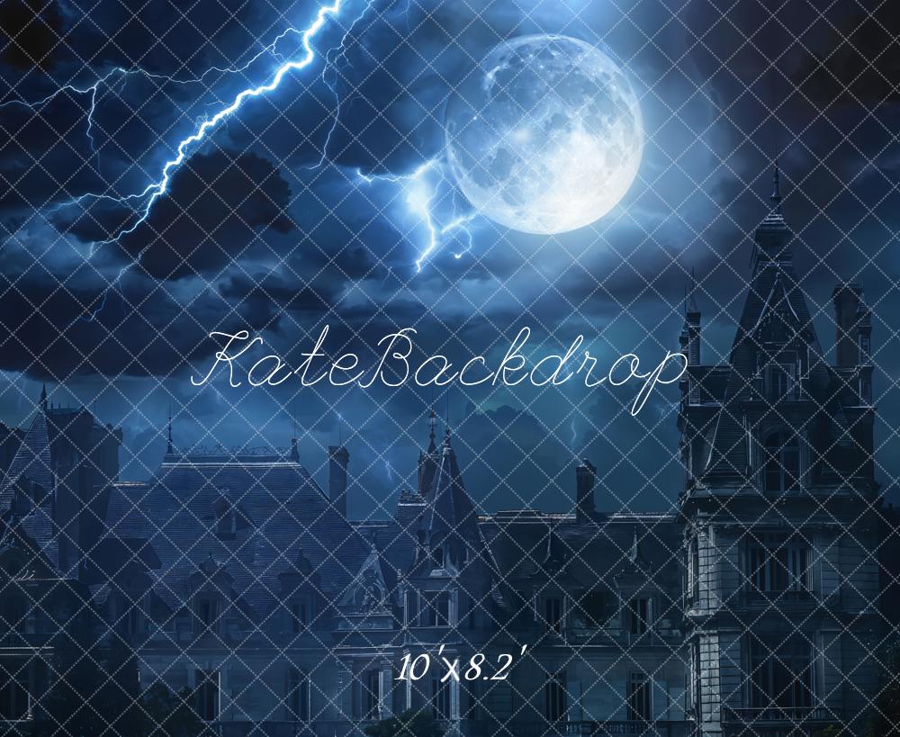 Kate Halloween Nuit Foudre Lune Château Toile de fond conçue par Chain Photographie - Kate Backdrop FR