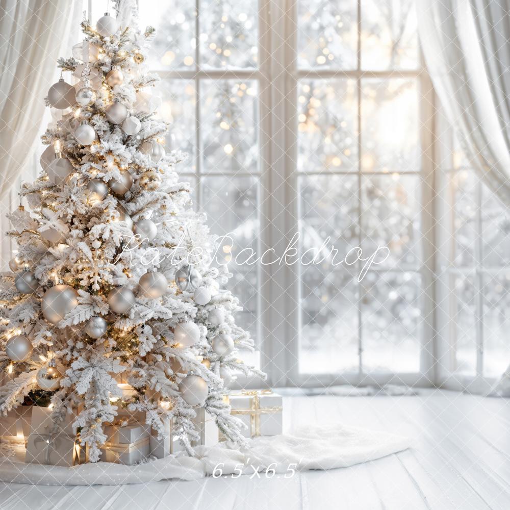 Kate Hiver Intérieur Blanc Sapin de Noël Fenêtre Toile de fond conçue par Emetselch - Kate Backdrop FR