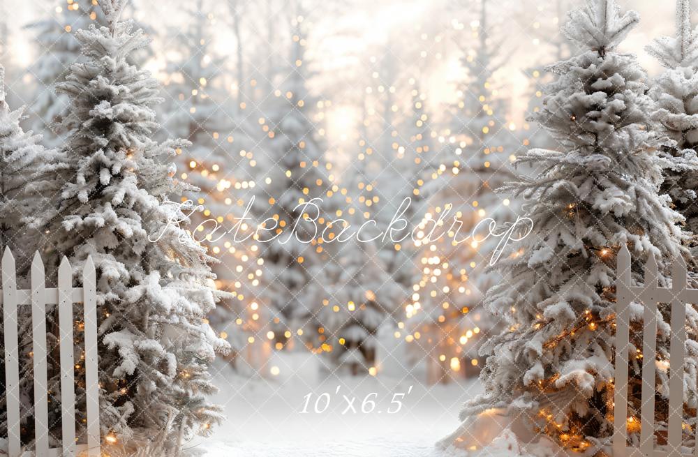 Kate Hiver Noël Blanc Forêt Clôture Neige Toile de fond conçue par Emetselch - Kate Backdrop FR