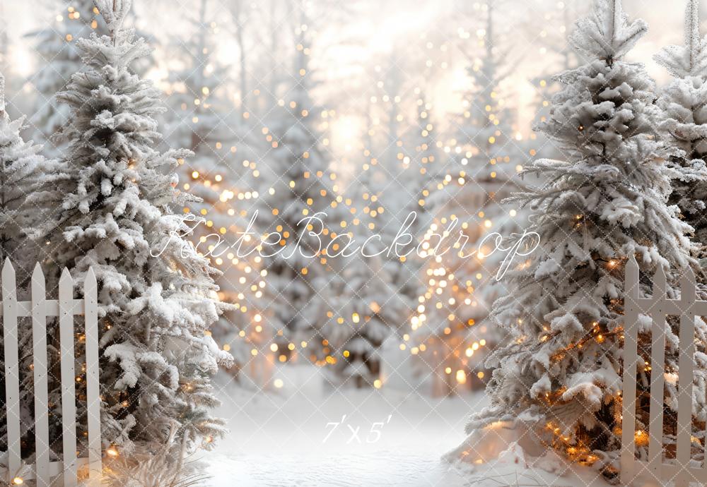 Kate Hiver Noël Blanc Forêt Clôture Neige Toile de fond conçue par Emetselch - Kate Backdrop FR