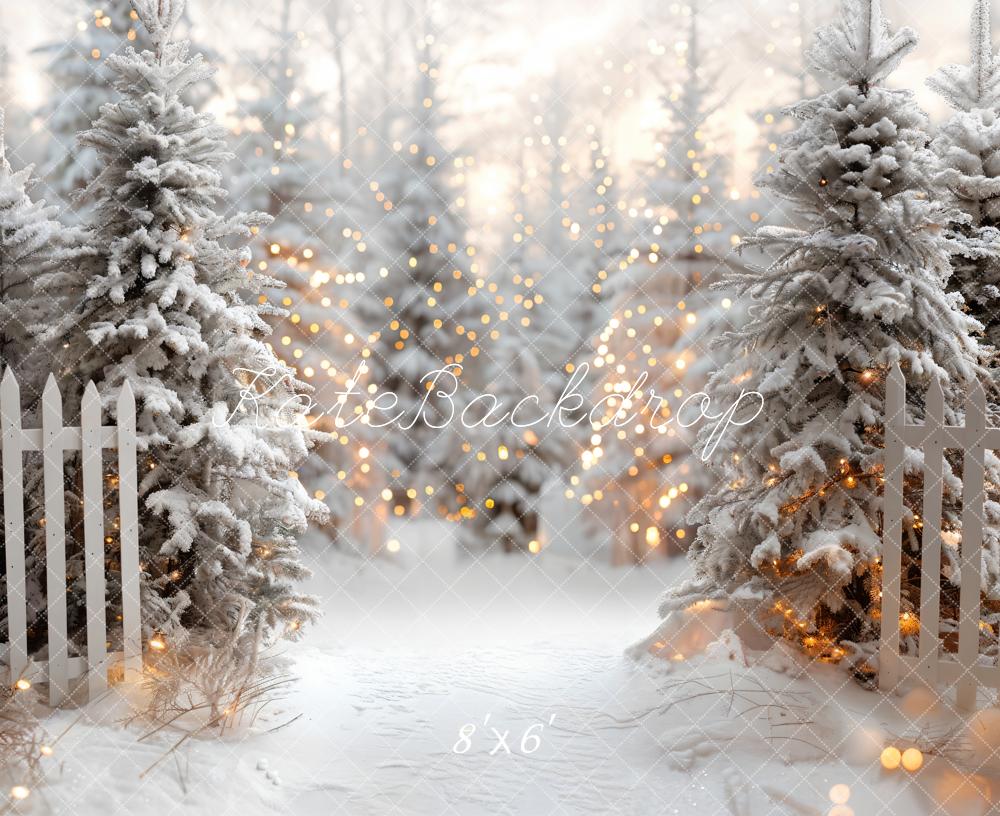 Kate Hiver Noël Blanc Forêt Clôture Neige Toile de fond conçue par Emetselch - Kate Backdrop FR