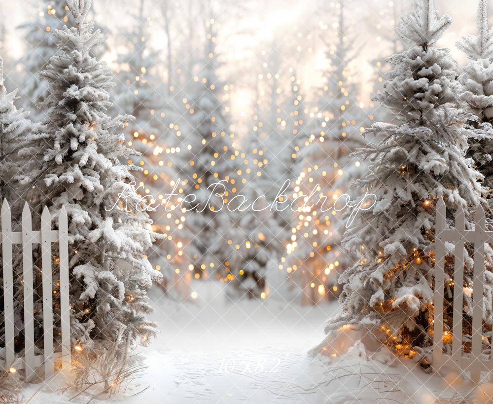 Kate Hiver Noël Blanc Forêt Clôture Neige Toile de fond conçue par Emetselch - Kate Backdrop FR