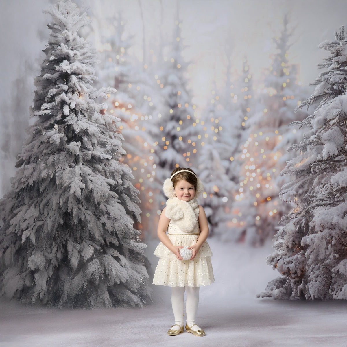 Kate Hiver Noël Blanc Forêt Clôture Neige Toile de fond conçue par Emetselch