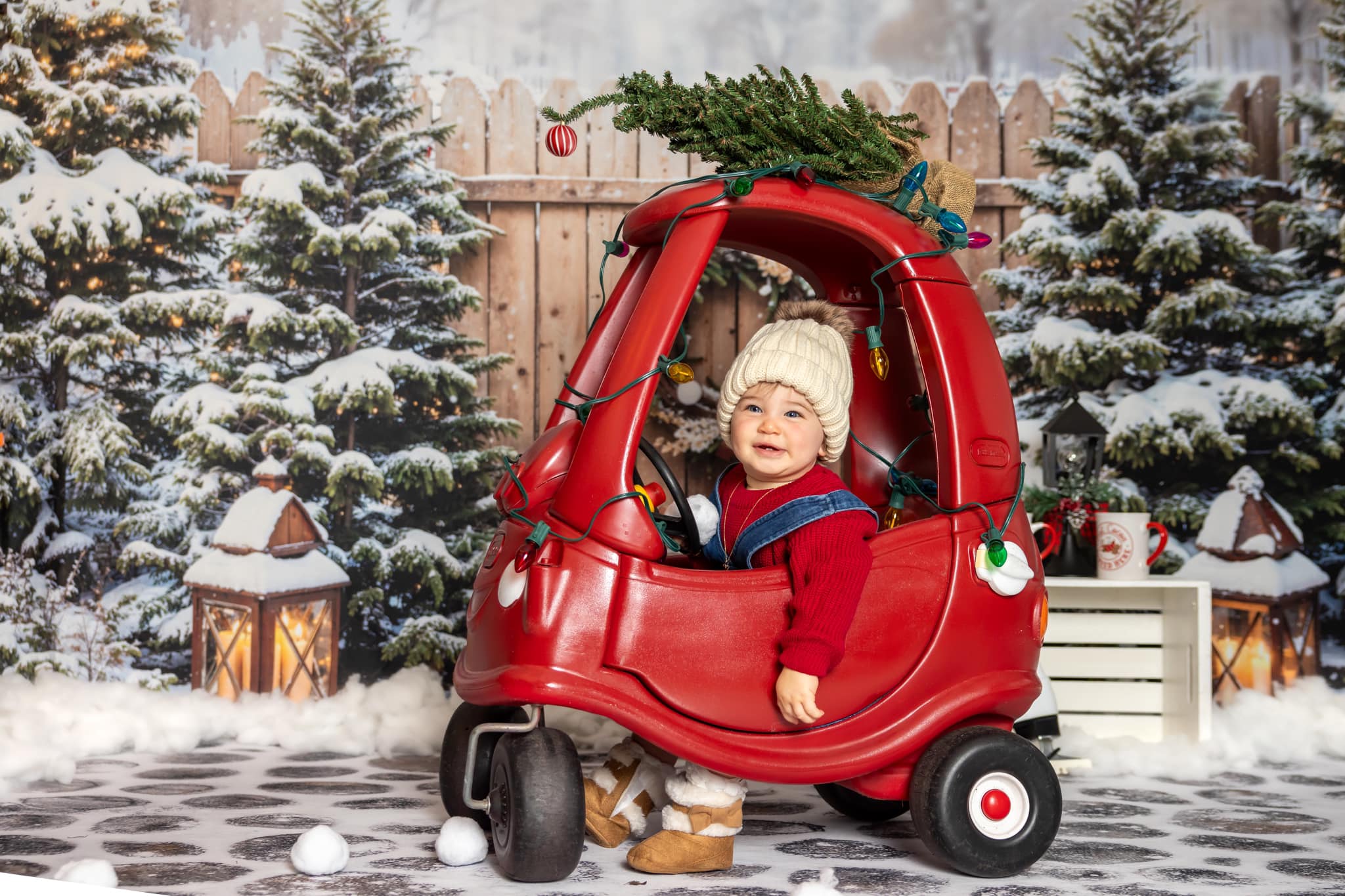 Kate Hiver Extérieur Forêt Sapin de Noël Clôture Toile de fond conçue par Emetselch - Kate Backdrop FR