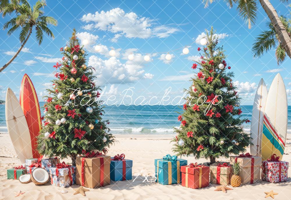 Kate Sapin de Noël Mer Plage Planche de surf Toile de fond conçue par Emetselch - Kate Backdrop FR