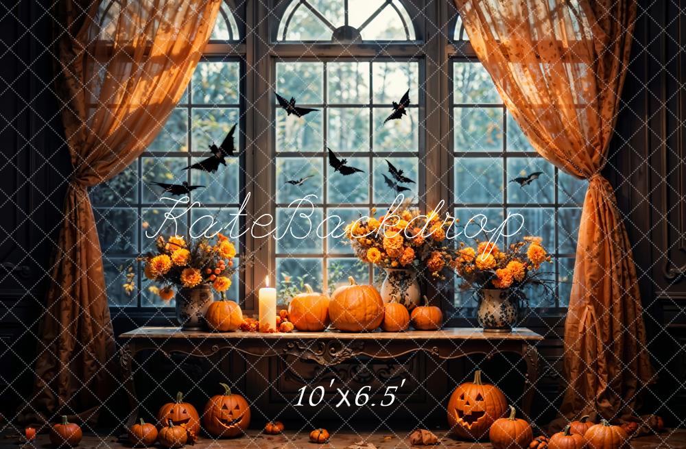 Kate Halloween Intérieur Citrouille Fleur Fenêtre Toile de fond conçue par Emetselch - Kate Backdrop FR