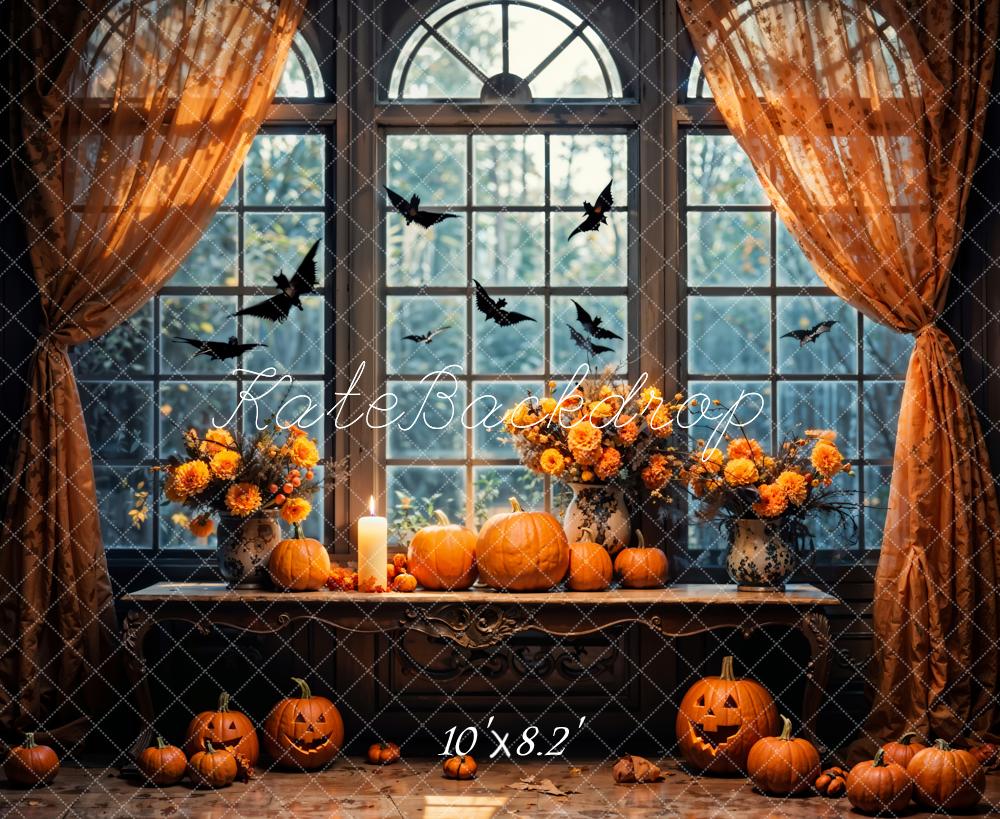 Kate Halloween Intérieur Citrouille Fleur Fenêtre Toile de fond conçue par Emetselch - Kate Backdrop FR