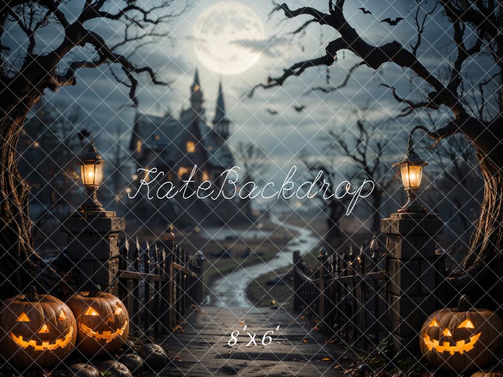 Kate Halloween Forêt Pont de bois Château Sombre Toile de fond conçue par Emetselch