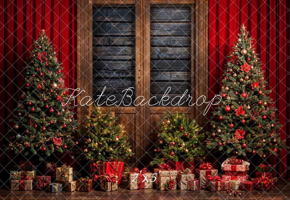 Kate Sapin de Noël Rideau Cadeaux Mur en bois Toile de fond conçue par Emetselch - Kate Backdrop FR