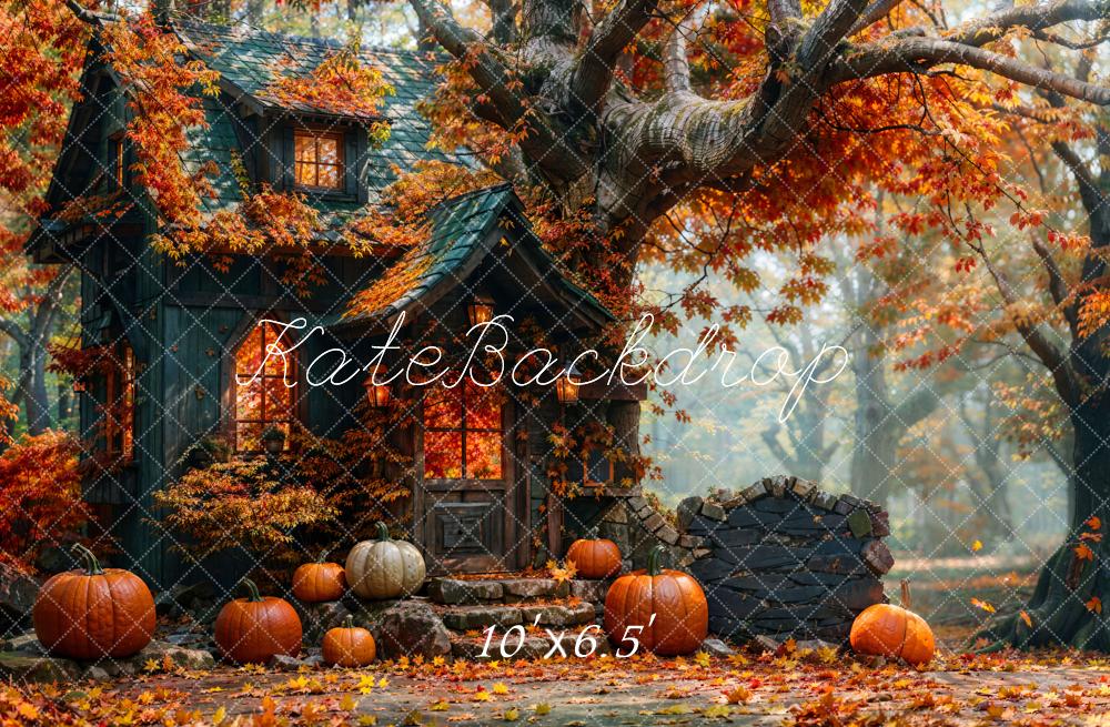 Kate Automne Forêt Citrouille Cabane Rétro Toile de fond conçue par Emetselch - Kate Backdrop FR