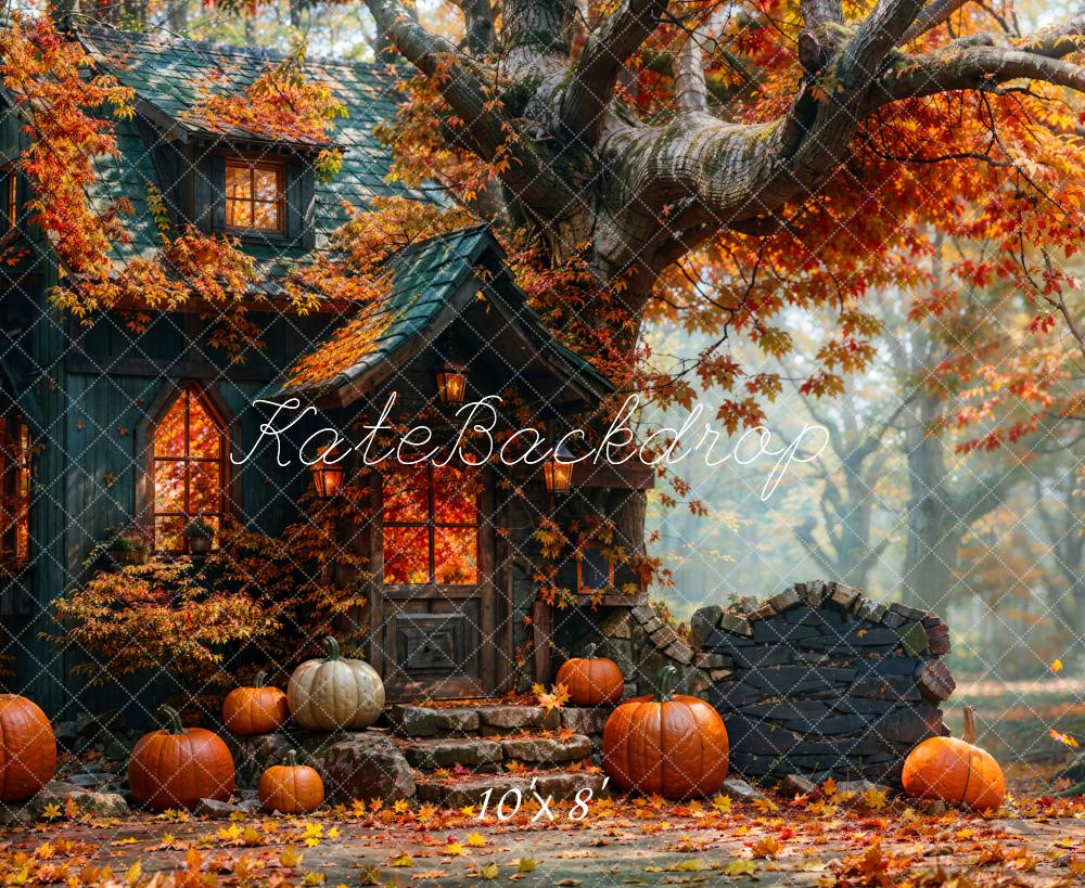 Kate Automne Forêt Citrouille Cabane Rétro Toile de fond conçue par Emetselch - Kate Backdrop FR