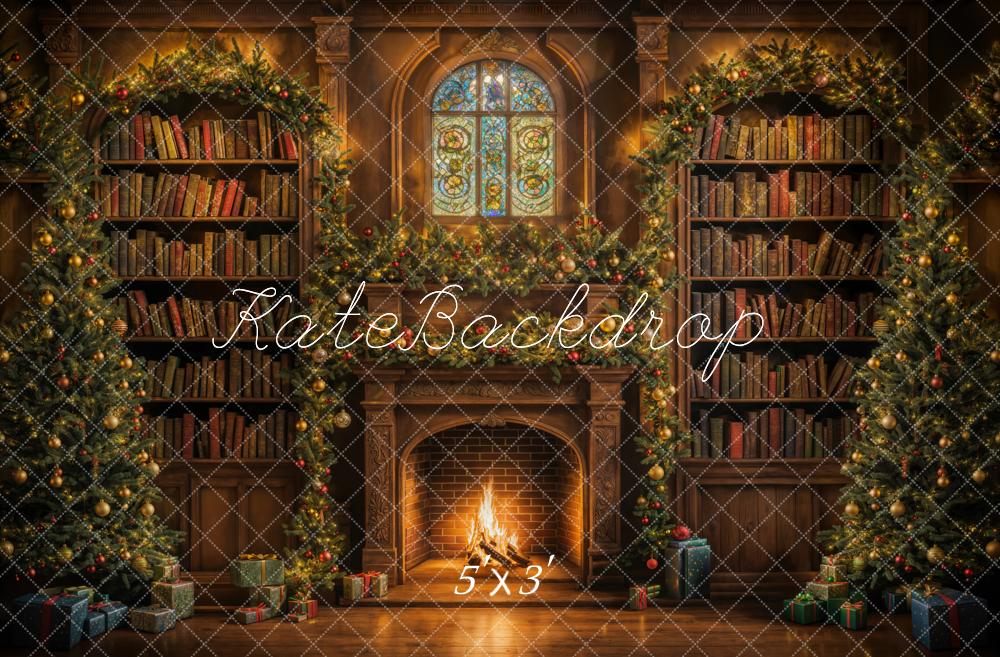 Kate Noël Intérieur Étagère à livres Rétro Cheminée Toile de fond conçue par Emetselch - Kate Backdrop FR