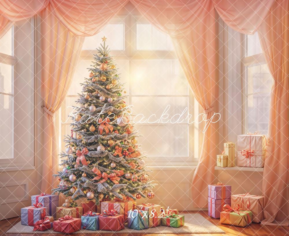 Kate Sapin de Noël Cadeaux Rideau rose Fenêtre Toile de fond conçue par Emetselch - Kate Backdrop FR
