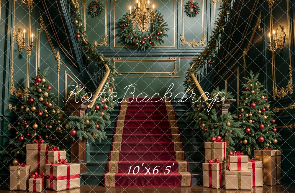 Kate Noël Intérieur Vert foncé Rétro Escalier Toile de fond conçue par Emetselch - Kate Backdrop FR