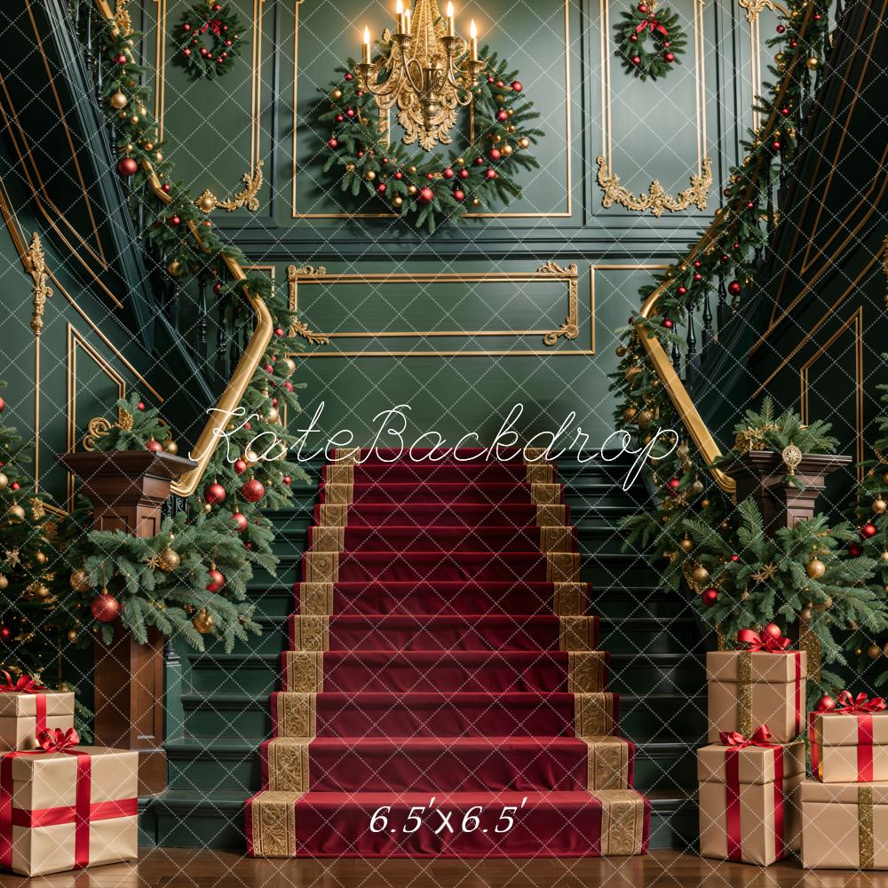 Kate Noël Intérieur Vert foncé Rétro Escalier Toile de fond conçue par Emetselch - Kate Backdrop FR