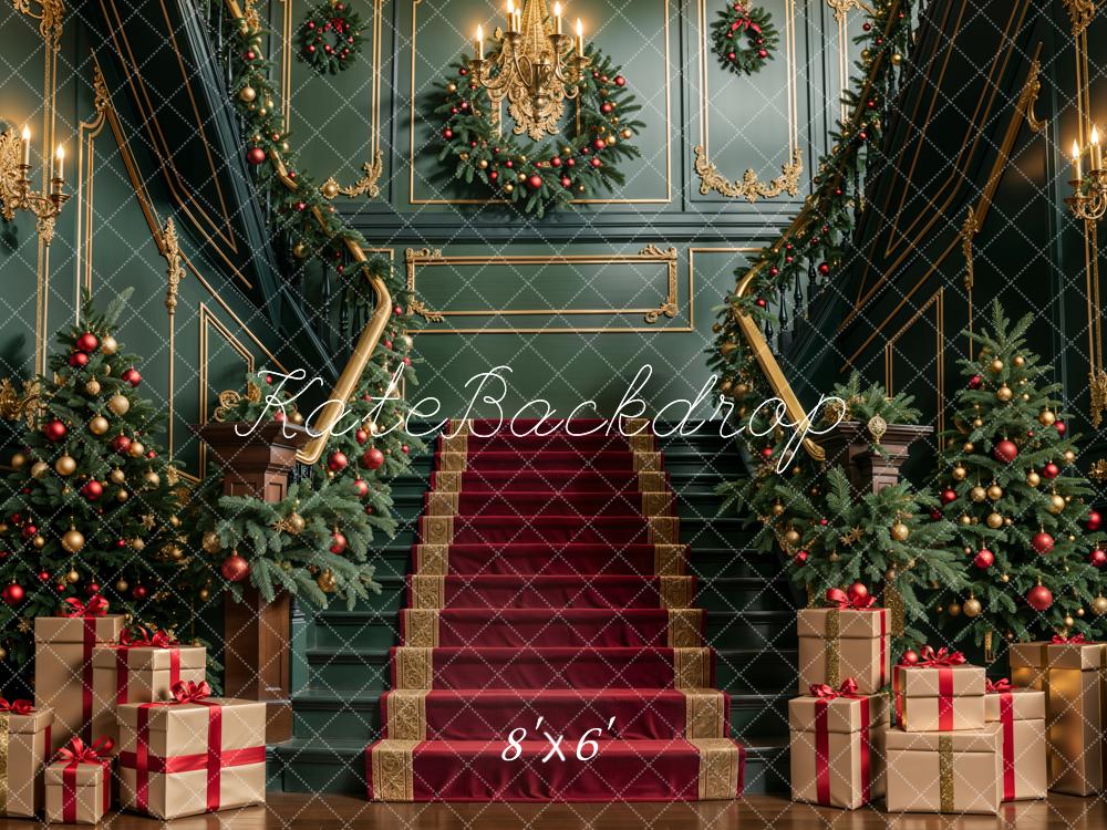 Kate Noël Intérieur Vert foncé Rétro Escalier Toile de fond conçue par Emetselch - Kate Backdrop FR