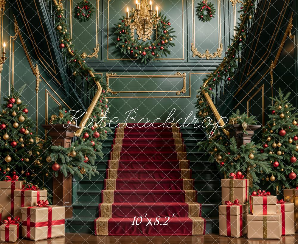 Kate Noël Intérieur Vert foncé Rétro Escalier Toile de fond conçue par Emetselch - Kate Backdrop FR