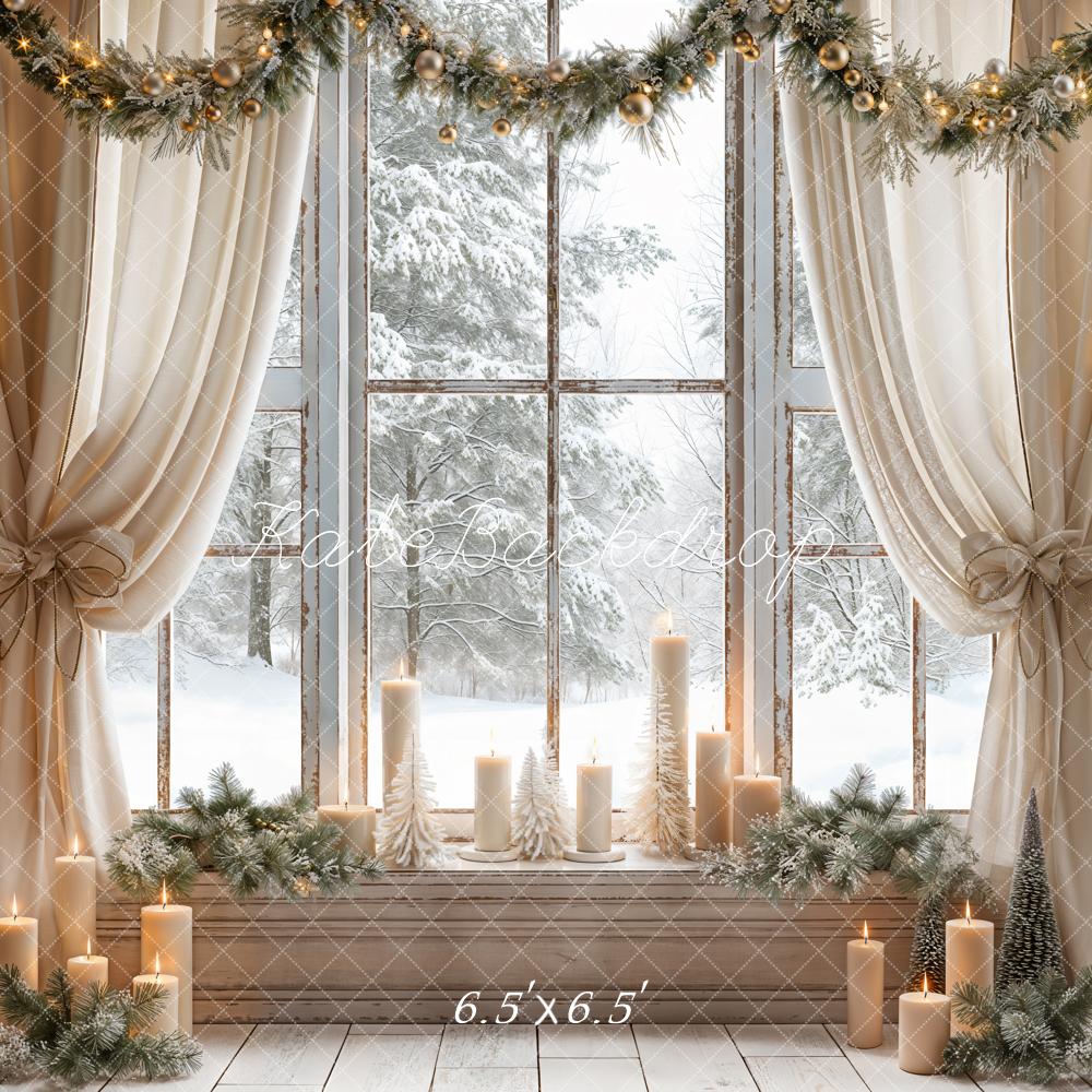 Kate Noël Blanc Rideau Fenêtre Hiver Bougies Toile de fond conçue par Emetselch - Kate Backdrop FR