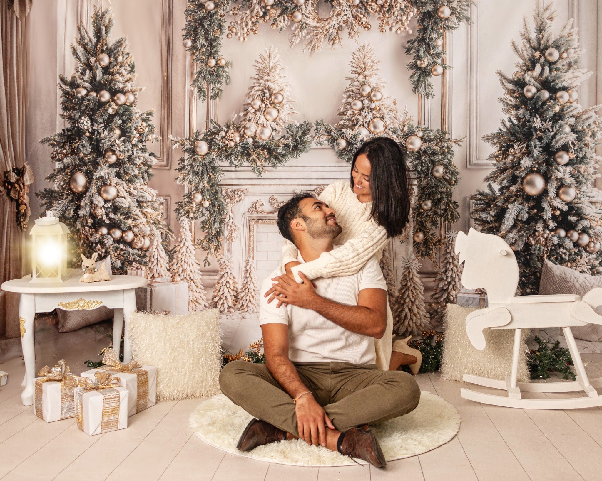 Kate Sapin de Noël Blanc Cheminée en briques Toile de fond conçue par Emetselch - Kate Backdrop FR