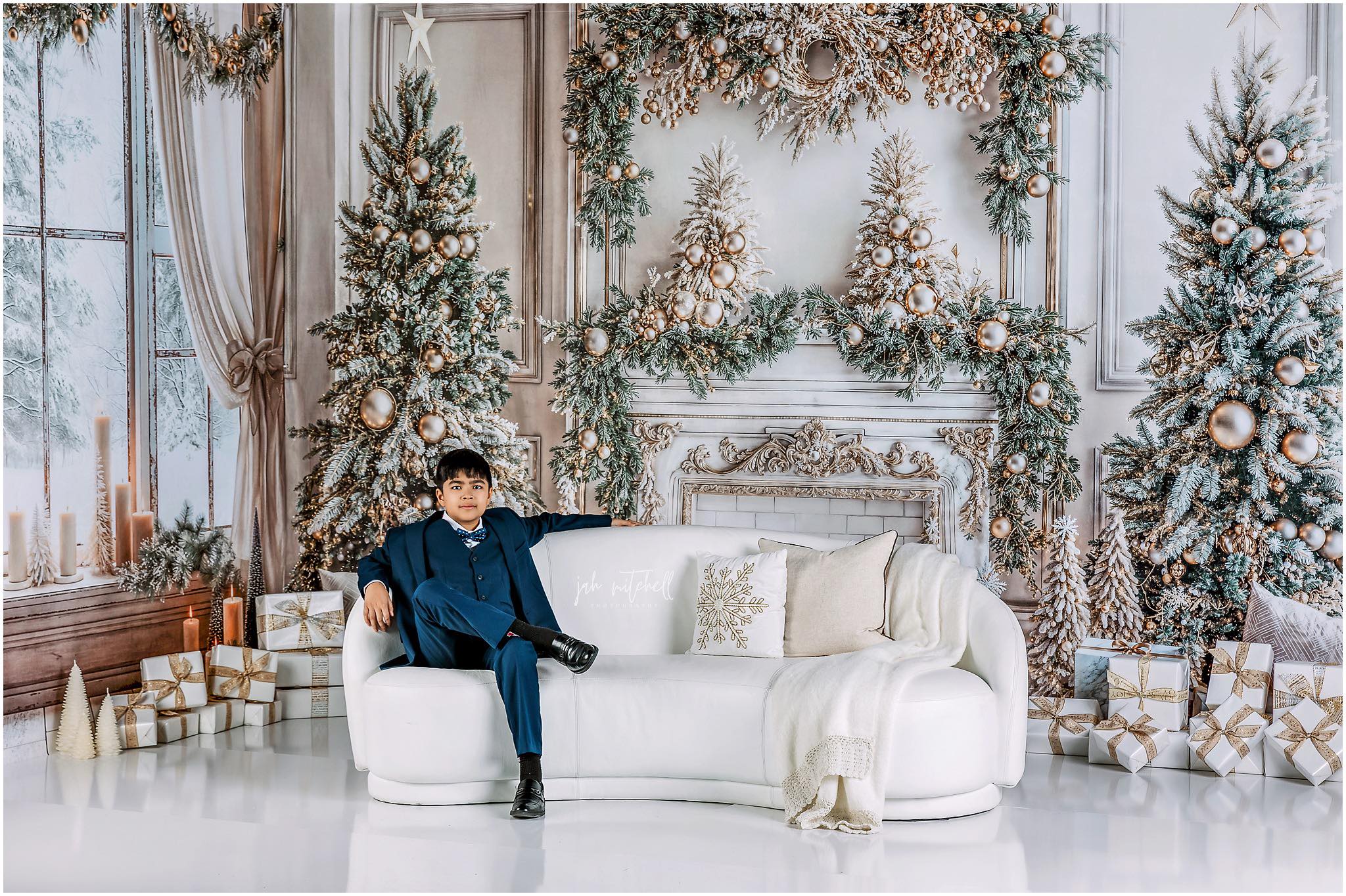 Kate Sapin de Noël Blanc Cheminée en briques Toile de fond conçue par Emetselch - Kate Backdrop FR
