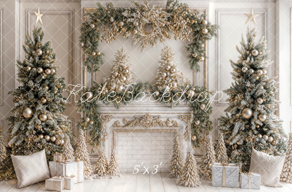 Kate Sapin de Noël Blanc Cheminée en briques Toile de fond conçue par Emetselch - Kate Backdrop FR