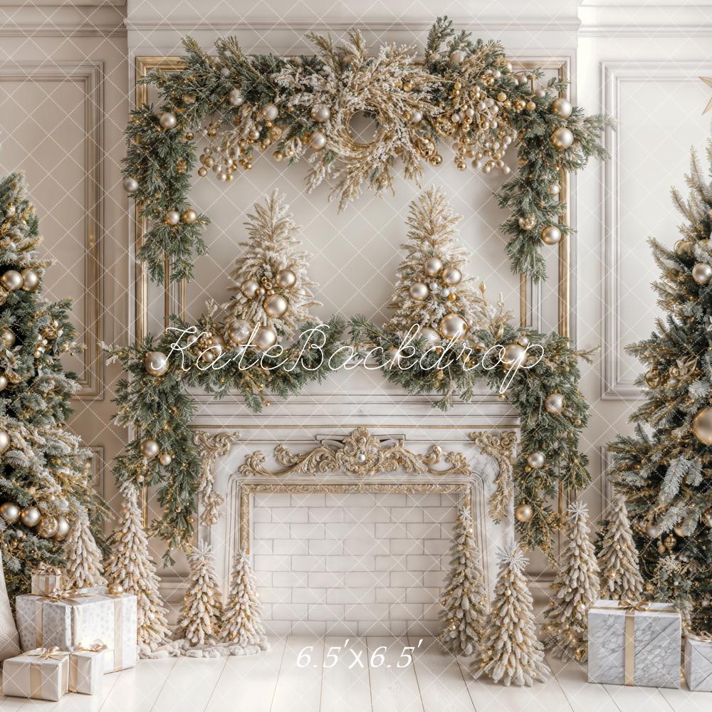 Kate Sapin de Noël Blanc Cheminée en briques Toile de fond conçue par Emetselch - Kate Backdrop FR