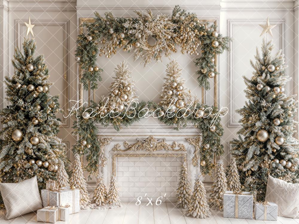 Kate Sapin de Noël Blanc Cheminée en briques Toile de fond conçue par Emetselch - Kate Backdrop FR