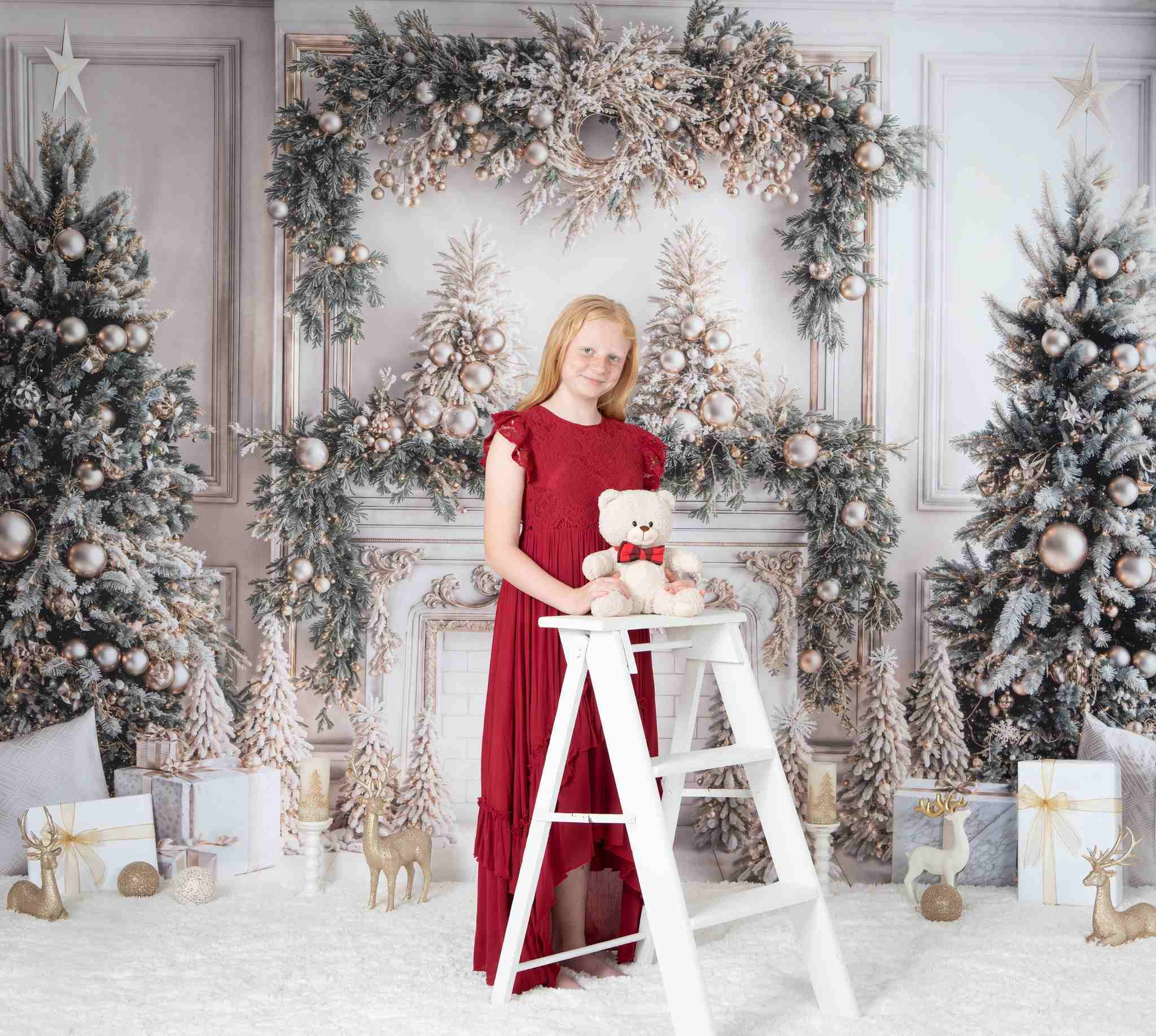 Kate Sapin de Noël Blanc Cheminée en briques Toile de fond conçue par Emetselch - Kate Backdrop FR