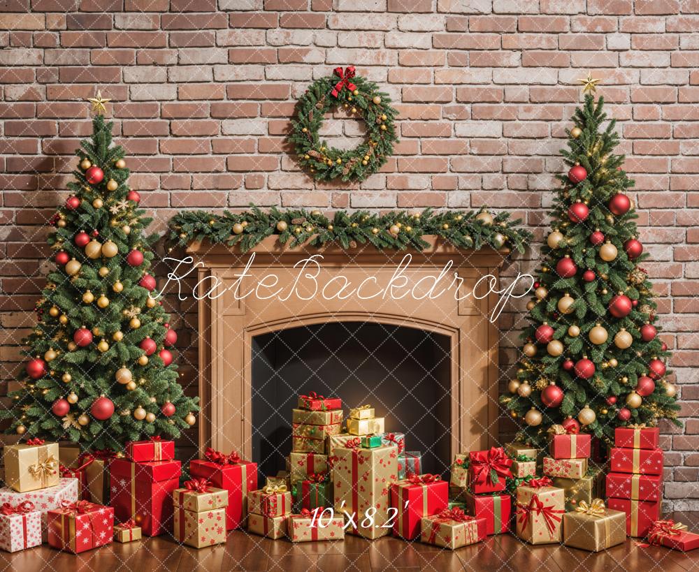 Kate Noël Cheminée Cadeaux Mur de briques Toile de fond conçue par Emetselch - Kate Backdrop FR