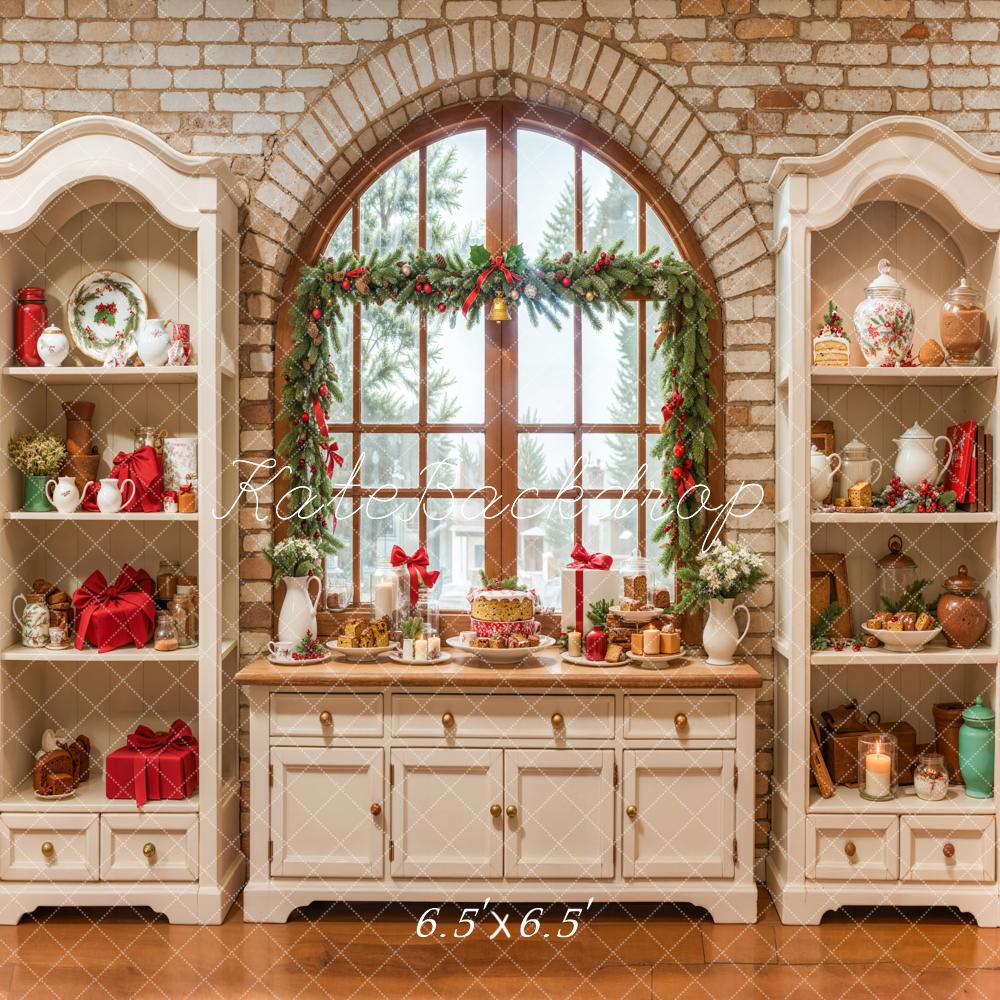 Kate Noël Crème Vintage Cuisine en brique Toile de fond conçue par Emetselch - Kate Backdrop FR