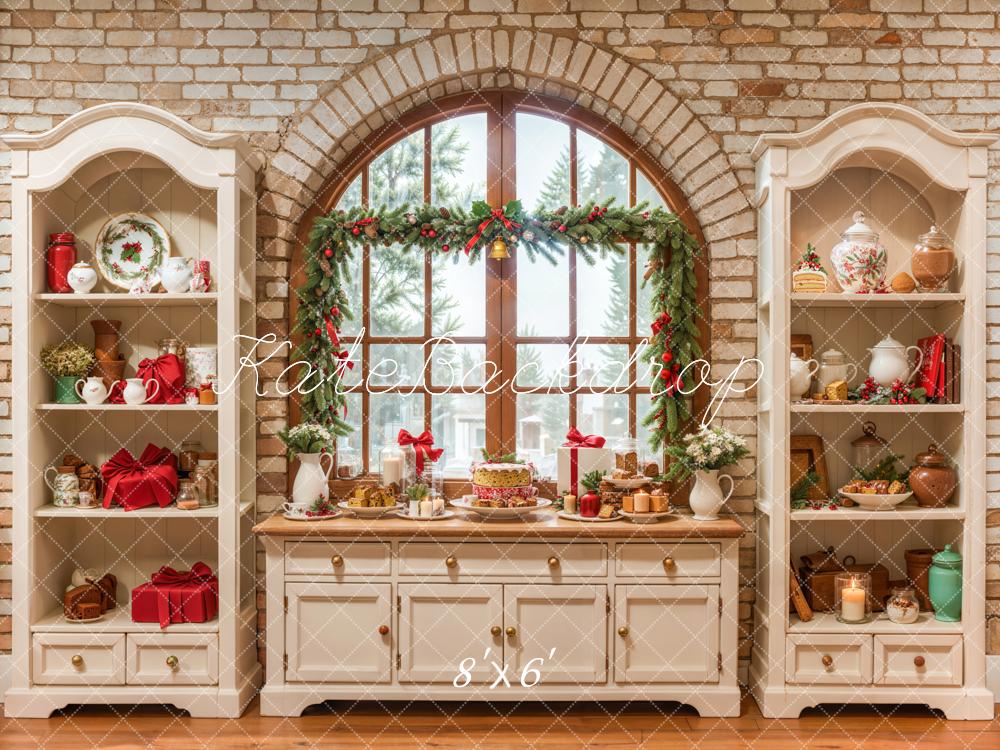 Kate Noël Crème Vintage Cuisine en brique Toile de fond conçue par Emetselch - Kate Backdrop FR