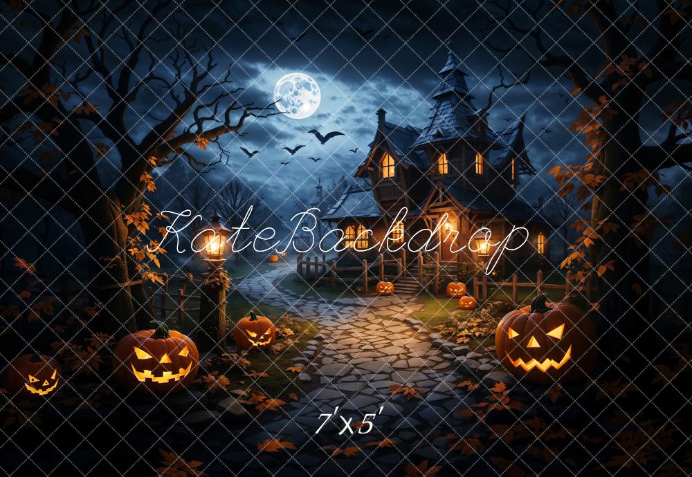 Kate Halloween Citrouille Sombre Forêt Château Toile de fond conçue par Emetselch - Kate Backdrop FR