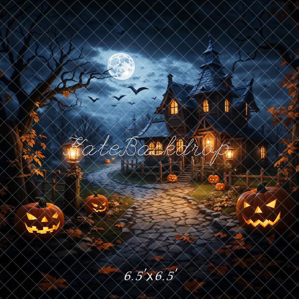 Kate Halloween Citrouille Sombre Forêt Château Toile de fond conçue par Emetselch - Kate Backdrop FR