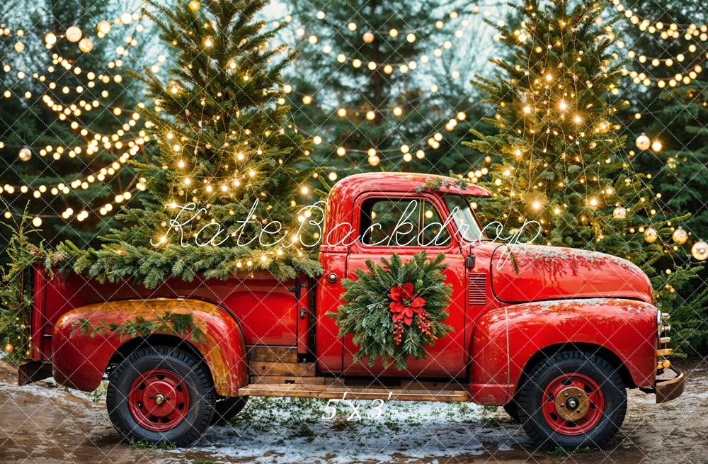 Kate Sapin de Noël Camion Rouge Lumières Toile de fond conçue par Emetselch - Kate Backdrop FR