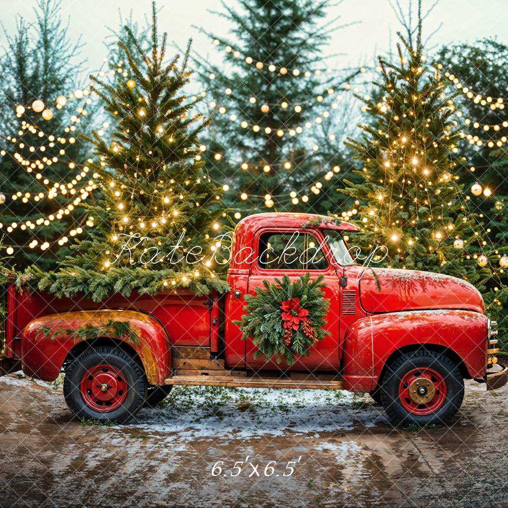 Kate Sapin de Noël Camion Rouge Lumières Toile de fond conçue par Emetselch - Kate Backdrop FR