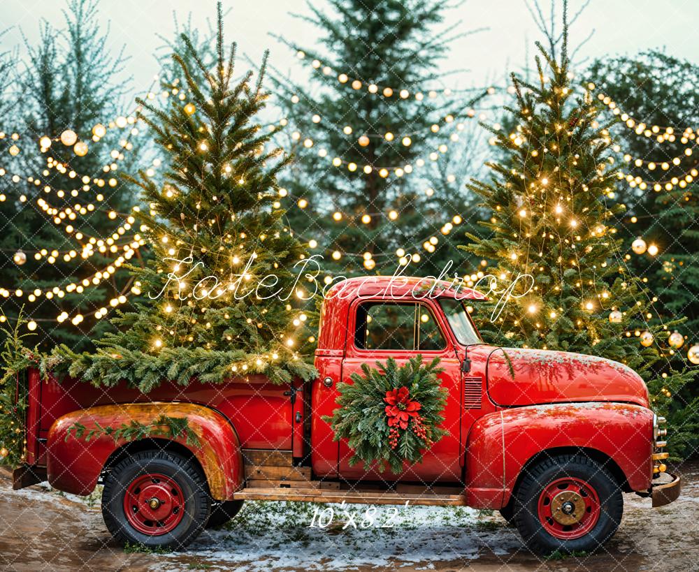 Kate Sapin de Noël Camion Rouge Lumières Toile de fond conçue par Emetselch - Kate Backdrop FR