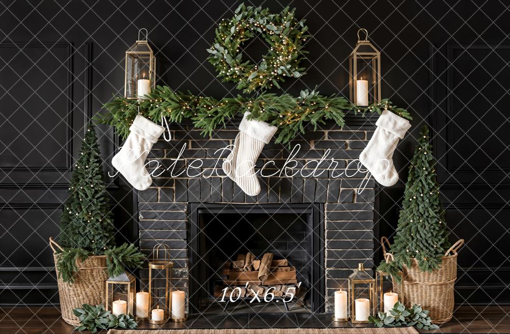 Kate Noël Chaussette blanche Cheminée en brique Toile de fond conçue par Emetselch - Kate Backdrop FR
