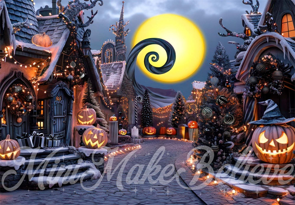 Kate Halloween Citrouille Sombre Ville Rue Toile de fond conçue par Mini MakeBelieve - Kate Backdrop FR