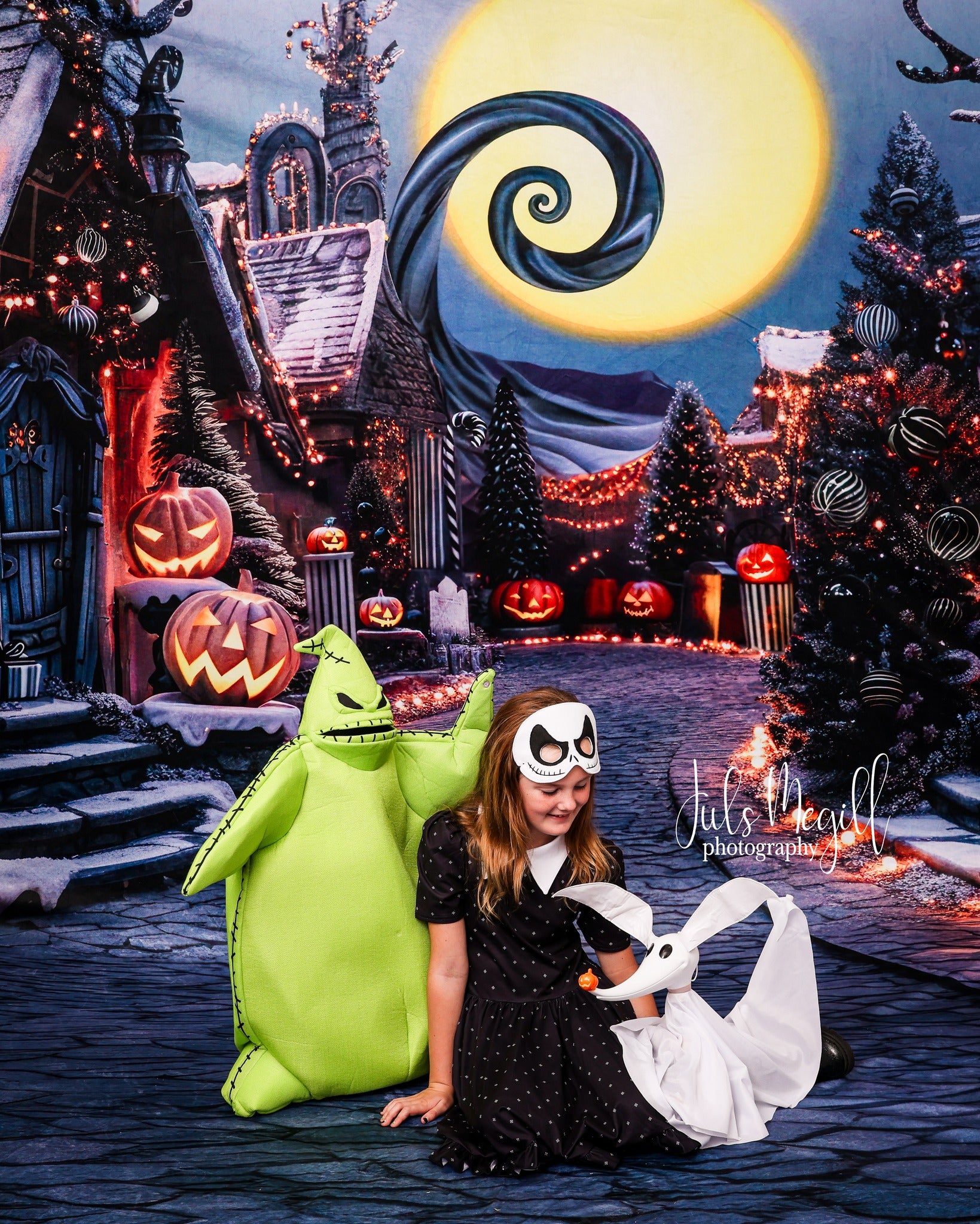 Kate Halloween Citrouille Sombre Ville Rue Toile de fond conçue par Mini MakeBelieve - Kate Backdrop FR