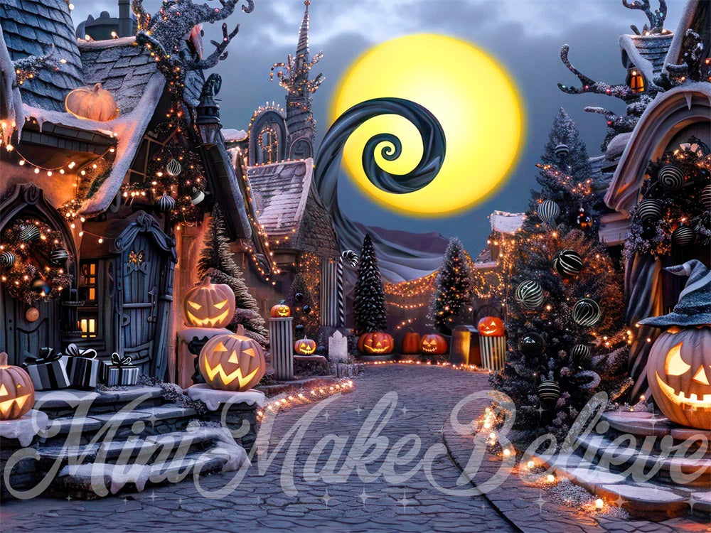 Kate Halloween Citrouille Sombre Ville Rue Toile de fond conçue par Mini MakeBelieve - Kate Backdrop FR