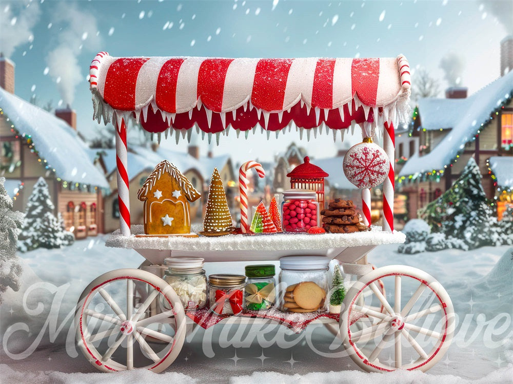 Kate Noël Ville Pain d'épice Chariot à bonbons Toile de fond conçue par Mini MakeBelieve - Kate Backdrop FR