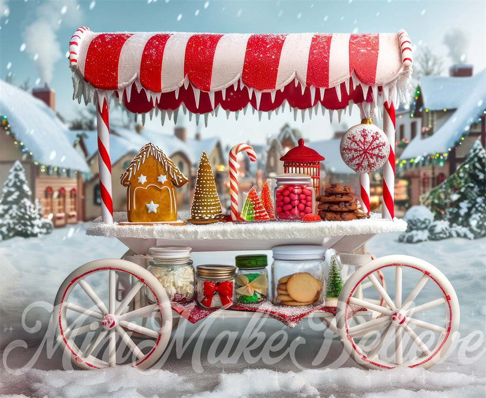 Kate Noël Ville Pain d'épice Chariot à bonbons Toile de fond conçue par Mini MakeBelieve - Kate Backdrop FR